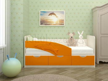 Дельфин-3 Кровать детская 3 ящика без ручек 1.6 Оранжевый глянец в Искитиме - iskitim.mebel54.com | фото