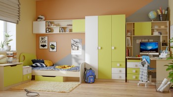 Детская комната Эппл (Зеленый/Белый/корпус Клен) в Искитиме - iskitim.mebel54.com | фото