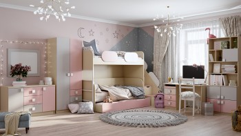 Детская комната Грэйси (Розовый/Серый/корпус Клен) в Искитиме - iskitim.mebel54.com | фото