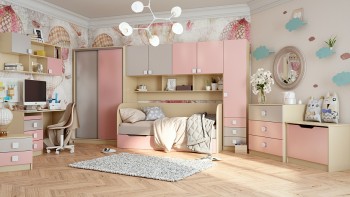 Детская комната Грэйси (Розовый/Серый/корпус Клен) в Искитиме - iskitim.mebel54.com | фото