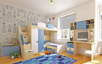 Детская комната Скай (Синий/Белый/корпус Клен) в Искитиме - iskitim.mebel54.com | фото