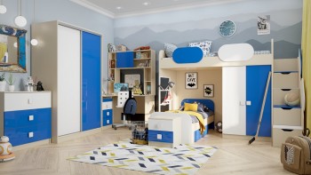 Детская комната Скай Люкс (Синий/Белый/корпус Клен) в Искитиме - iskitim.mebel54.com | фото