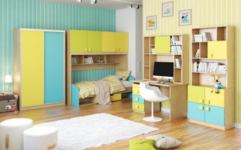 Детская комната Смайли (Желтый/Голубой/Зеленый/корпус Клен) в Искитиме - iskitim.mebel54.com | фото
