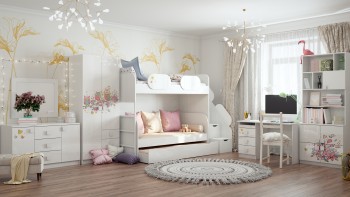 Детская комната Совушки (Белый/корпус Выбеленное дерево) в Искитиме - iskitim.mebel54.com | фото