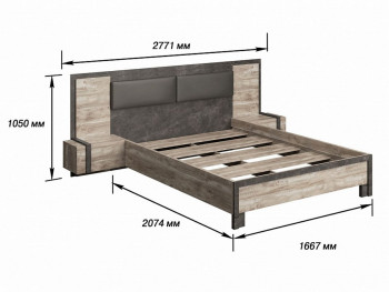 Клео Кровать 1600 с настилом (Дуб Юкон/Ателье темное) в Искитиме - iskitim.mebel54.com | фото