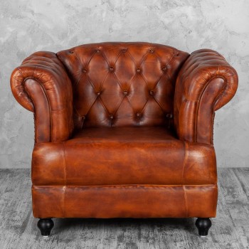 Кресло кожаное Лофт Честер-Нью (Коричневый, Рыжий) в Искитиме - iskitim.mebel54.com | фото