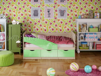 Кровать Бабочки 1,6м (Салатовый металлик) в Искитиме - iskitim.mebel54.com | фото