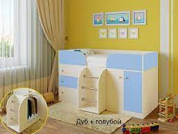 Кровать-чердак Малыш-4 Дуб молочный/Голубой в Искитиме - iskitim.mebel54.com | фото