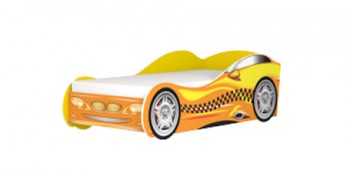 Кровать одноместная  Авто-3-2 (без матраса) с рисунком Такси Желтый в Искитиме - iskitim.mebel54.com | фото