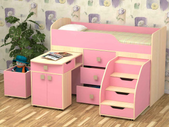 Кровать детская Фея 1.6 Дуб молочный/Розовый в Искитиме - iskitim.mebel54.com | фото