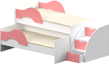 Кровать детская Матрешка выкатная с лестницей  Белый/Розовый в Искитиме - iskitim.mebel54.com | фото