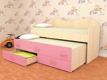 Кровать детская Нимфа двухместная 2.0 Дуб молочный/Розовый в Искитиме - iskitim.mebel54.com | фото