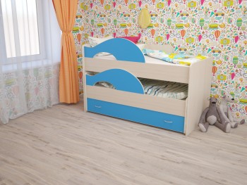 Кровать детская Радуга 1600 Млечный дуб/Голубой в Искитиме - iskitim.mebel54.com | фото