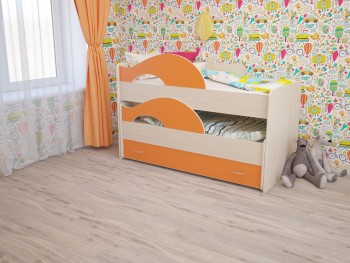 Кровать детская Радуга 1600 Млечный дуб/Оранжевый в Искитиме - iskitim.mebel54.com | фото