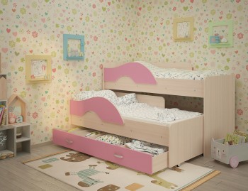 Кровать детская Радуга 1600 Млечный дуб/Розовый в Искитиме - iskitim.mebel54.com | фото