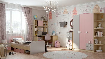 Кровать Грэйси 1650х750 (Розовый/Серый/корпус Клен) в Искитиме - iskitim.mebel54.com | фото
