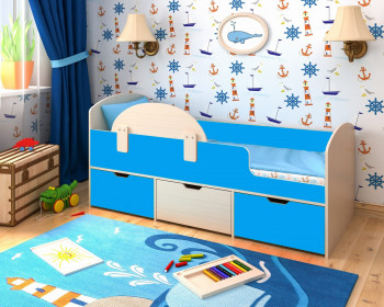 Кровать Малыш-мини с бортиком Дуб молочный/Голубой в Искитиме - iskitim.mebel54.com | фото