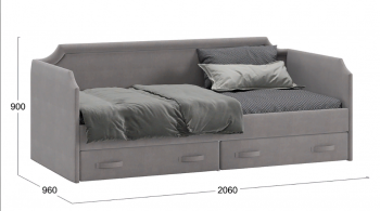 Кровать с мягкой обивкой и ящиками «Кантри» Тип 1 (900) (Велюр Светло-серый) в Искитиме - iskitim.mebel54.com | фото