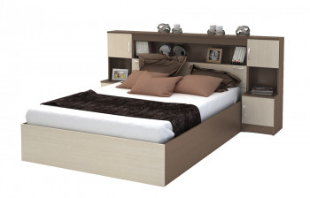 Кровать с прикроватным блоком КР 552 Спальня Basya (шимо темный/шимо светлый) в Искитиме - iskitim.mebel54.com | фото