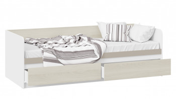 Кровать «Сканди» с 2 ящиками Дуб Гарден/Белый/Глиняный серый в Искитиме - iskitim.mebel54.com | фото