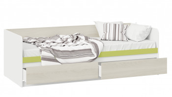 Кровать «Сканди» с 2 ящиками Дуб Гарден/Белый/Зеленый в Искитиме - iskitim.mebel54.com | фото