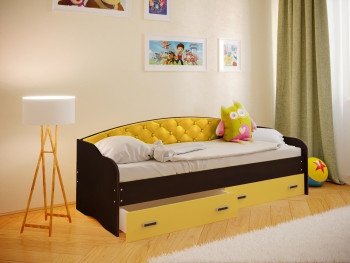 Кровать Софа-7 с мягкой спинкой (800х1900) Венге/Желтый в Искитиме - iskitim.mebel54.com | фото