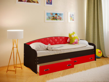Кровать Софа-7 с мягкой спинкой (800х1900) Венге/Красный в Искитиме - iskitim.mebel54.com | фото