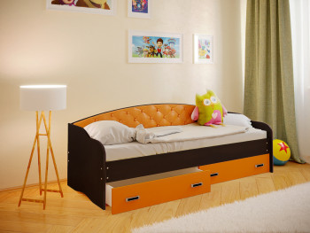Кровать Софа-7 с мягкой спинкой (800х1900) Венге/Оранжевый в Искитиме - iskitim.mebel54.com | фото