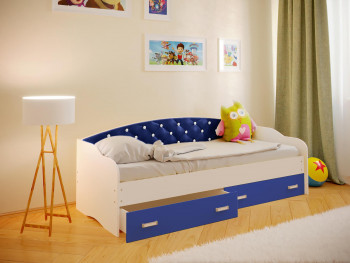 Кровать Софа-7 с мягкой спинкой со стразами (800х1900) Белый/Синий в Искитиме - iskitim.mebel54.com | фото