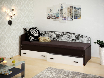 Кровать Софа-9 с мягкой спинкой с рисунком Милана (900х1900) Венге/Белый в Искитиме - iskitim.mebel54.com | фото