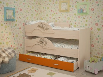 Кровать выкатная Радуга-Сафари детская 1600 Млечный дуб/Оранжевый в Искитиме - iskitim.mebel54.com | фото