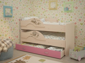 Кровать выкатная Радуга-Сафари детская 1600 Млечный дуб/Розовый в Искитиме - iskitim.mebel54.com | фото