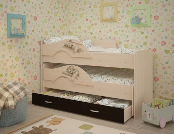 Кровать выкатная Радуга-Сафари детская 1600 Млечный дуб/Венге в Искитиме - iskitim.mebel54.com | фото
