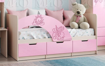 Кровать Юниор-3 ((мульт) розовый металл/дуб беленый) в Искитиме - iskitim.mebel54.com | фото