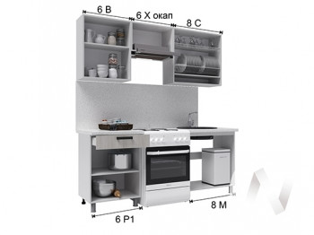Кухня Кьяра 2.0 м с окапом (белый/карбон фарфор/26мм/дуб вотан) в Искитиме - iskitim.mebel54.com | фото