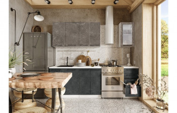 Кухонный гарнитур Нувель 1800мм белый/бетон коричневый/бетон черный в Искитиме - iskitim.mebel54.com | фото