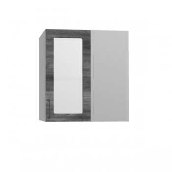 Лофт ПУС 650 шкаф верхний угловой со стеклом (Дуб бурый/корпус Серый) в Искитиме - iskitim.mebel54.com | фото