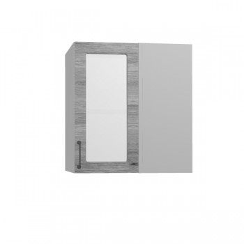 Лофт ПУС 650 шкаф верхний угловой со стеклом (Дуб майский/корпус Серый) в Искитиме - iskitim.mebel54.com | фото