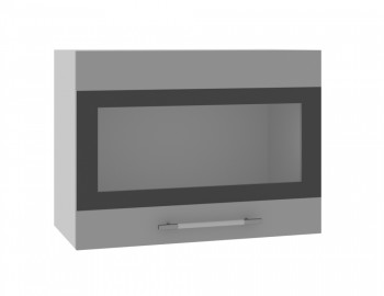 Норд ШВГС 600 Шкаф верхний горизонтальный со стеклом (Софт черный/корпус Белый) в Искитиме - iskitim.mebel54.com | фото