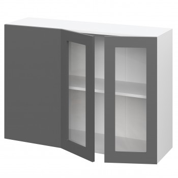 Норд ШВУПС 1000 Шкаф верхний угловой со стеклом (Софт черный/корпус Белый) в Искитиме - iskitim.mebel54.com | фото