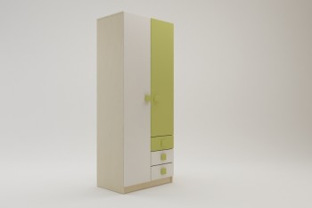 Шкаф 2-х створчатый с ящиками Эппл (Зеленый/Белый/корпус Клен) в Искитиме - iskitim.mebel54.com | фото