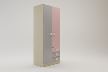 Шкаф 2-х створчатый с ящиками Грэйси (Розовый/Серый/корпус Клен) в Искитиме - iskitim.mebel54.com | фото