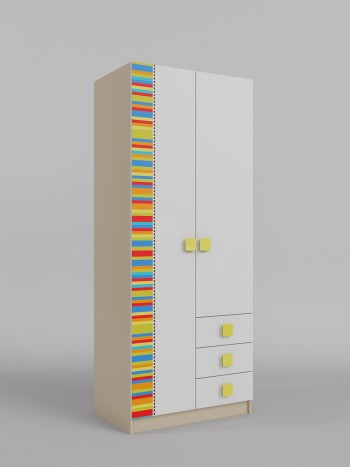 Шкаф 2-х створчатый с ящиками Клаксон без машинок (Белый/корпус Клен) в Искитиме - iskitim.mebel54.com | фото
