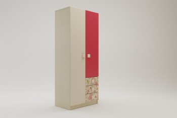 Шкаф 2-х створчатый с ящиками Ретвит (Бежевый/Красный/корпус Клен) в Искитиме - iskitim.mebel54.com | фото