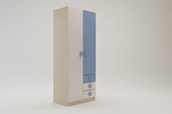 Шкаф 2-х створчатый с ящиками Скай (Синий/Белый/корпус Клен) в Искитиме - iskitim.mebel54.com | фото