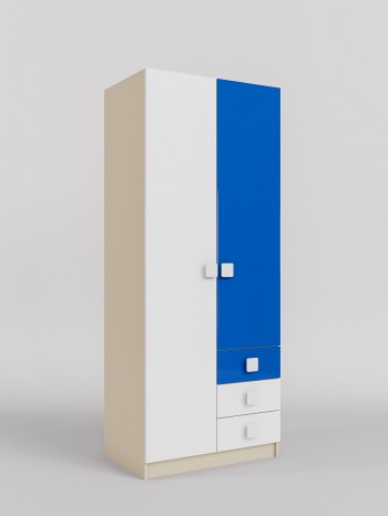 Шкаф 2-х створчатый с ящиками Скай люкс (Синий/Белый/корпус Клен) в Искитиме - iskitim.mebel54.com | фото