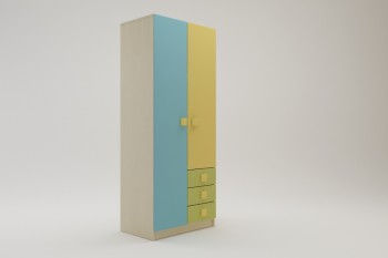 Шкаф 2-х створчатый с ящиками Смайли (Желтый/Голубой/Зеленый/корпус Клен) в Искитиме - iskitim.mebel54.com | фото