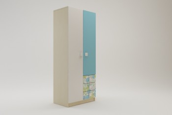 Шкаф 2-х створчатый с ящиками Твит (Белый/Зеленый/корпус Клен) в Искитиме - iskitim.mebel54.com | фото