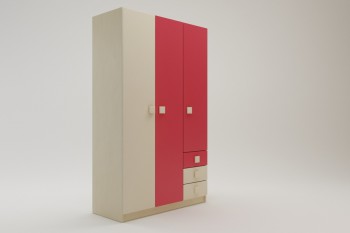 Шкаф 3-х створчатый с ящиками Бэрри (Бежевый/Красный/корпус Клен) в Искитиме - iskitim.mebel54.com | фото