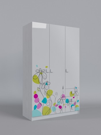 Шкаф 3-х створчатый с ящиками Флёр (Белый/корпус Выбеленное дерево) в Искитиме - iskitim.mebel54.com | фото